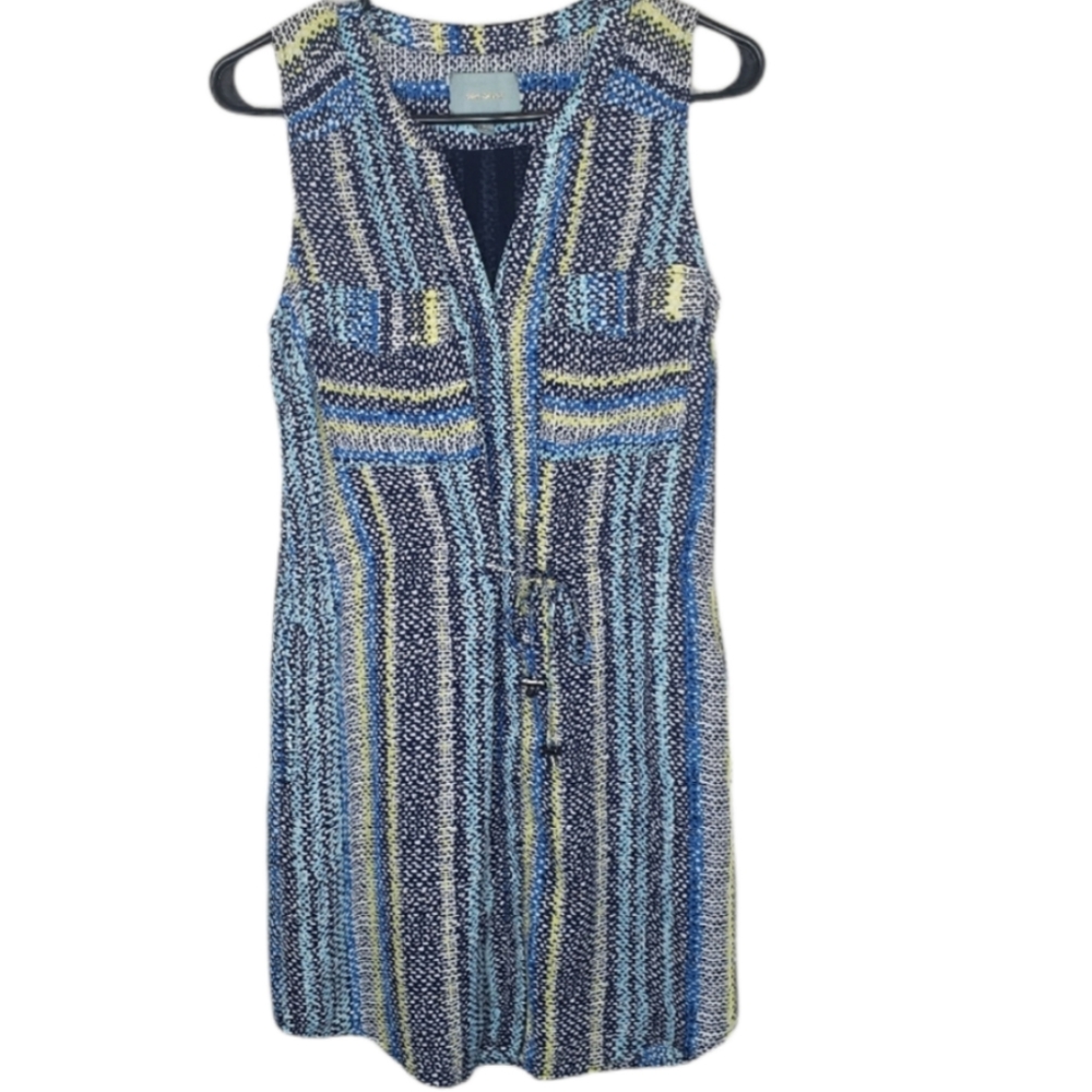 Skies are blue striped blue casual sleeveless mini dress size extra small